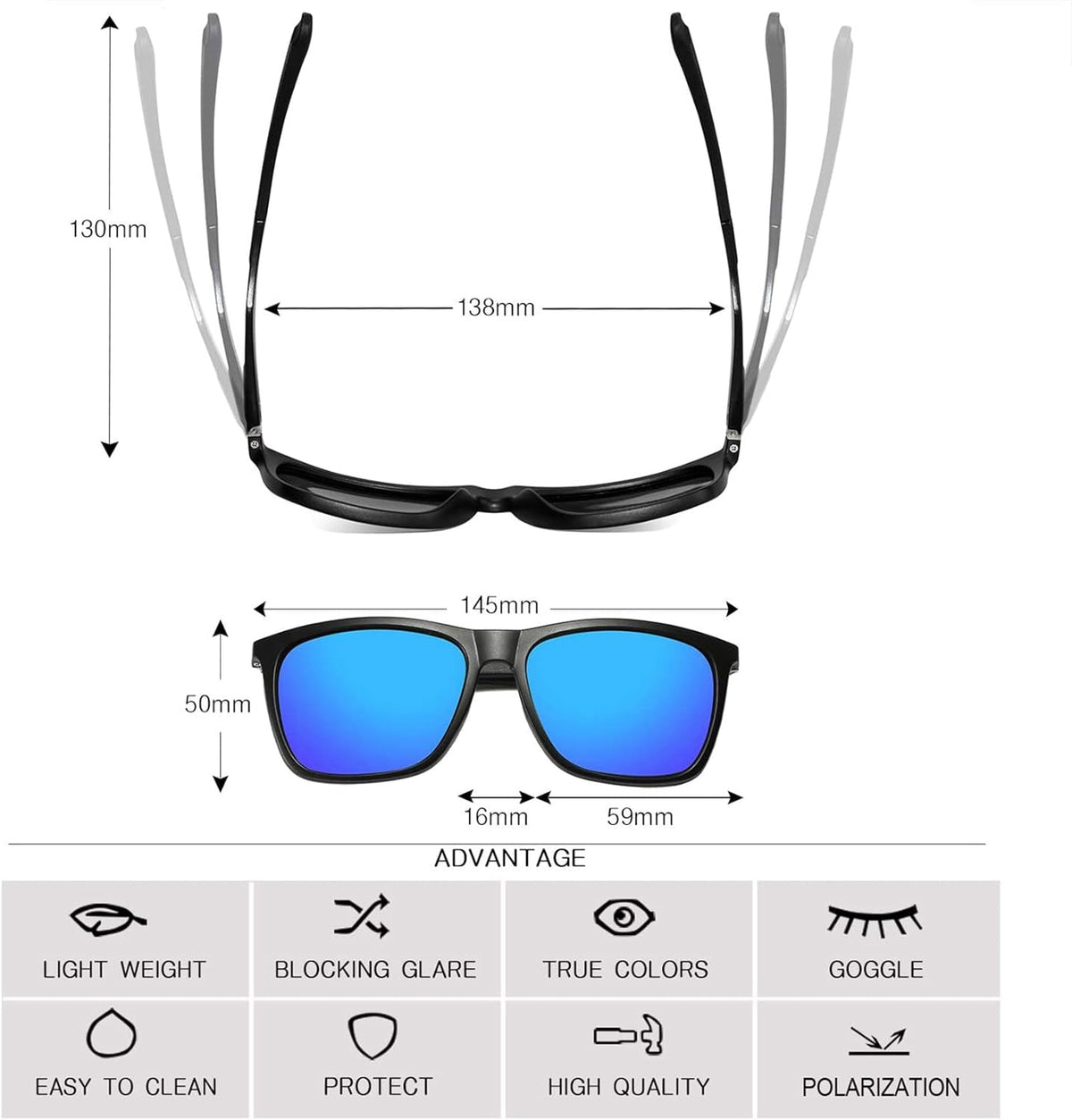 Polarized Sunglasses for Men Aluminum Mens Sunglasses Driving Rectangular Sun Glasses for Men/Women