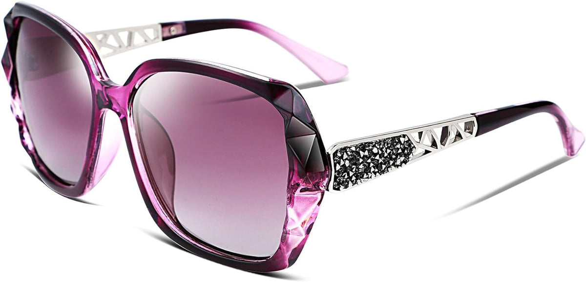 Polarized Women Square Sunglasses Sparkling Composite Shiny Frame B2289