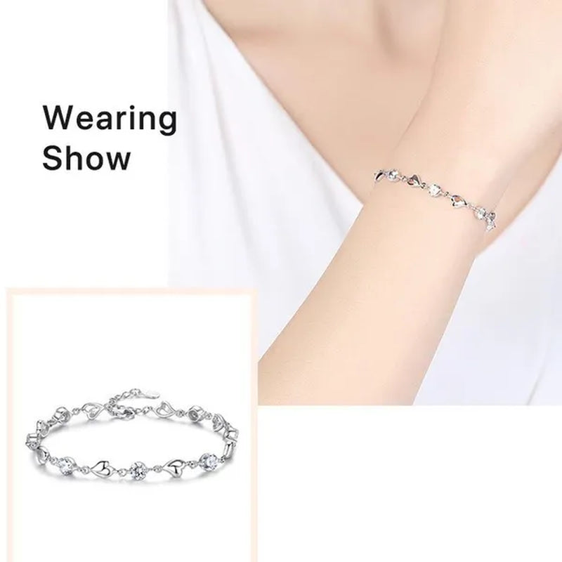 Crystal Bracelets 925 Sterling Silver Fashion Love Heart Zircon Bracelets for Women