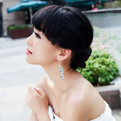 Teardrop Cut Colorful Crystal Gemstone Pendant Tassel Hook Earrings for Bridal Romantic Wedding Women Jewelry