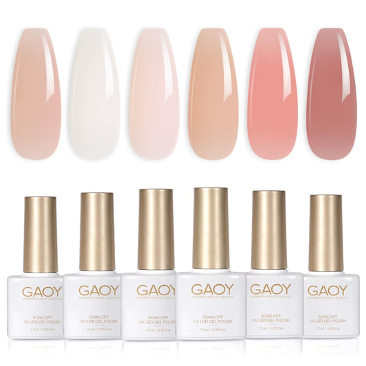 Milky Jelly Nude Gel Nail Polish Set, 6 Transparent Colors Sheer White Pink Soak off UV Light Cure Gel Polish Kit for Salon and Nail Art DIY at Home