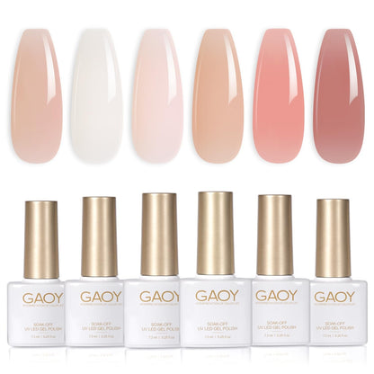 Milky Jelly Nude Gel Nail Polish Set, 6 Transparent Colors Sheer White Pink Soak off UV Light Cure Gel Polish Kit for Salon and Nail Art DIY at Home