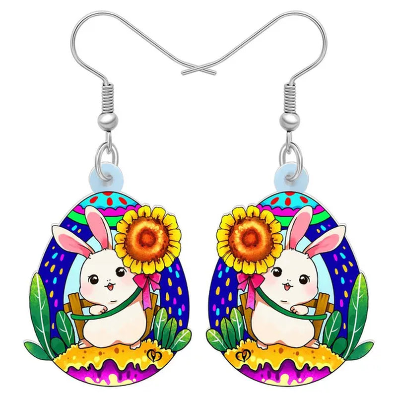 Acrylic Easter Eggs Bunny Hare Rabbit Earrings Drop Dangle Egge Jewelry For Women Girls Kids Charms Festival Gift Accessories