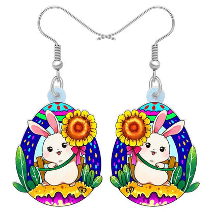 Acrylic Easter Eggs Bunny Hare Rabbit Earrings Drop Dangle Egge Jewelry For Women Girls Kids Charms Festival Gift Accessories