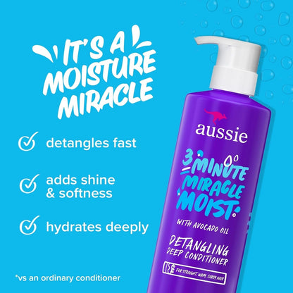 3 Minute Miracle Moist Deep Conditioner for Dry Hair, Avocado & Jojoba Oil, Safe for Color Treated Hair, Nourishing Hydration, Silky Shine, Paraben-Free, 16 Fl Oz Each, Triple Pack