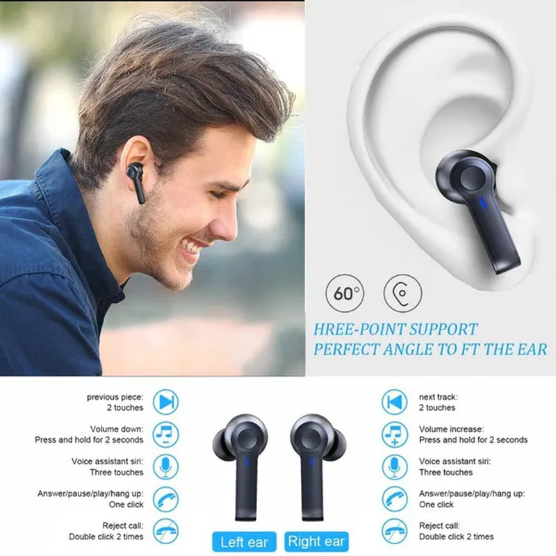 TWS Wireless Bluetooth5.0 Earbuds, HiFi Stereo Sound Bluetooth Earphones, Waterproof Sport Headset, Noise Cancelling Touch Control Headphones with LED Display Charging Case