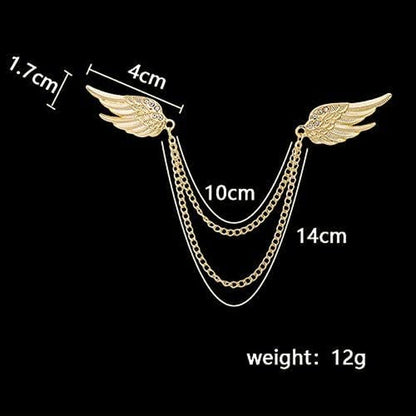 Angel Wings Tassel Chain Brooch Collar Pins. Rhinestone Metal Feather Lapel Pin, Suit Coat Breastpin for Women Men'S Accessories