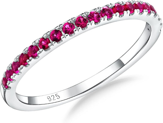 Moissanite Engagement Rings for Women, Sterling Silver Stackable Anniversary Ring Created Birthstone Half Eternity Band Rings for Men, Size 6 to 10, Width 1.4Mm 1.7Mm