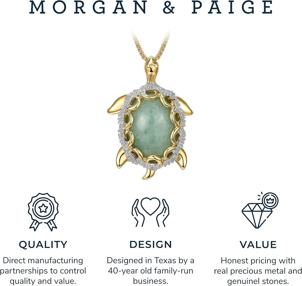 .925 Sterling Silver 18K Gold Plated Genuine Jade Necklaces for Women - Elephant and White Sapphire or Turtle with 1/10 Cttw Diamond Pendant, Gold Necklace for Women Jewelry 18 Inch