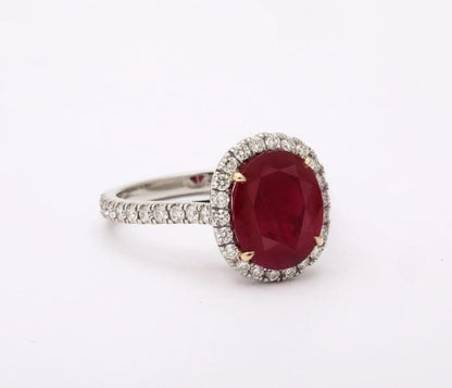 4.20 Carat Intense Red Burma Ruby Diamond Platinum Engagement Ring