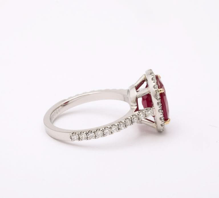 4.20 Carat Intense Red Burma Ruby Diamond Platinum Engagement Ring