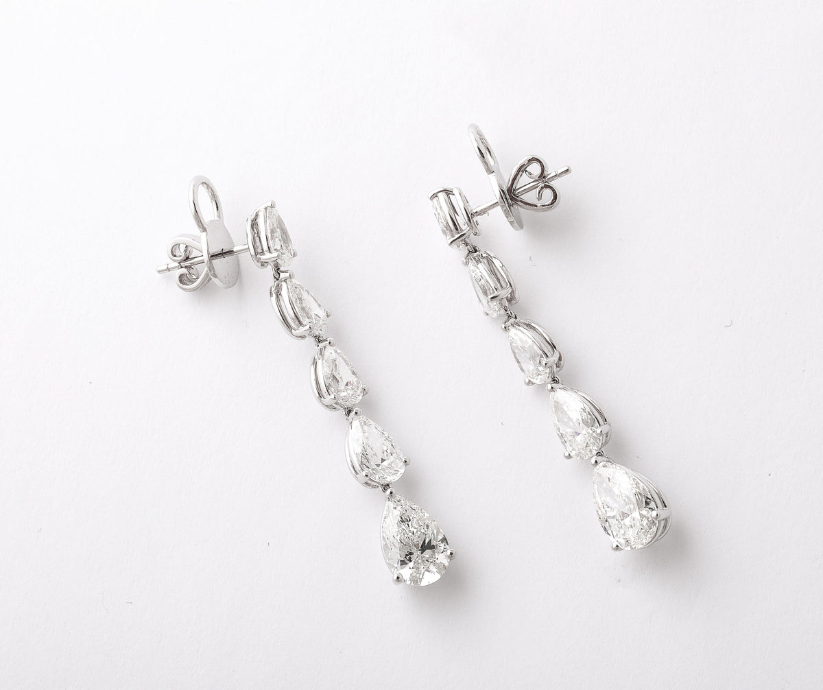 Stunning 9.51 Carat Graduated Pear Shaped Diamond Dangle Drop Earrings