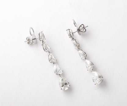 Stunning 9.51 Carat Graduated Pear Shaped Diamond Dangle Drop Earrings