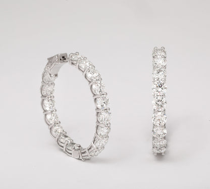 Exquisite 17.25 Carat Round Brilliant Diamond White Gold Hoop Earrings