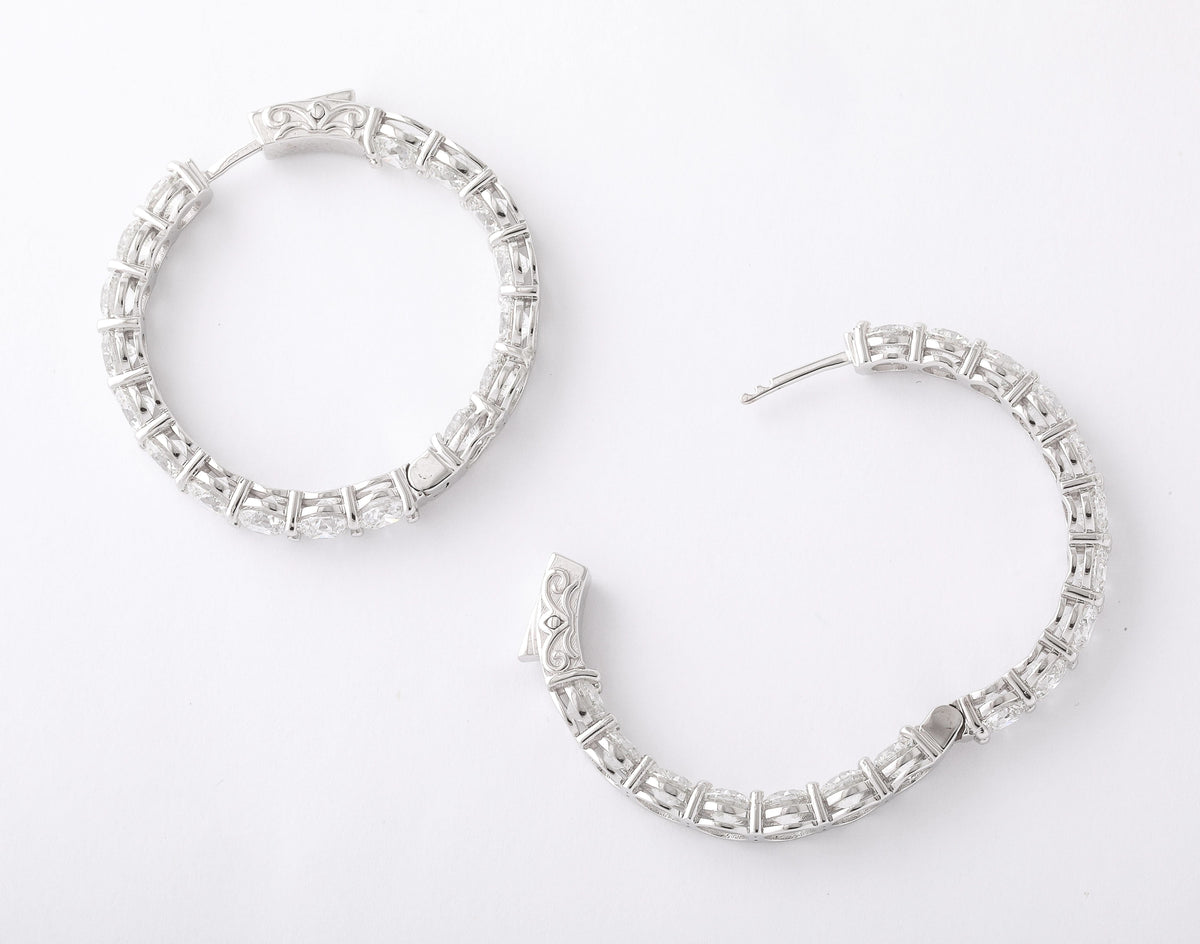 Exquisite 17.25 Carat Round Brilliant Diamond White Gold Hoop Earrings