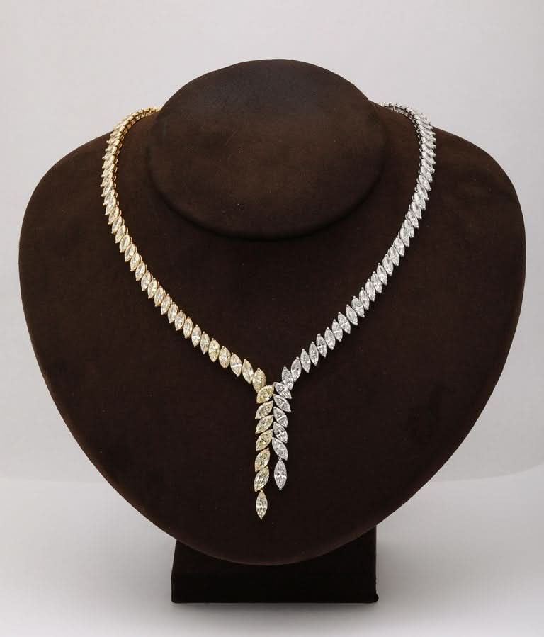 Exquisite 40 Carat Yellow and White Diamond Marquise Drop Necklace