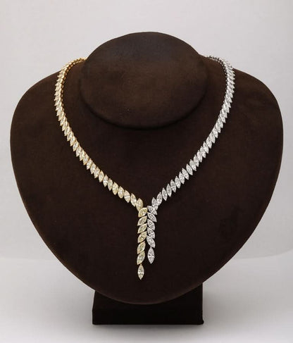 Exquisite 40 Carat Yellow and White Diamond Marquise Drop Necklace