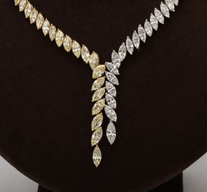 Exquisite 40 Carat Yellow and White Diamond Marquise Drop Necklace