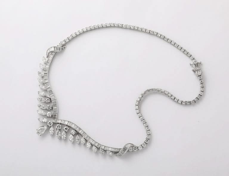 Vintage 25 Carat Multi-Cut Diamond Platinum Choker Necklace 16"