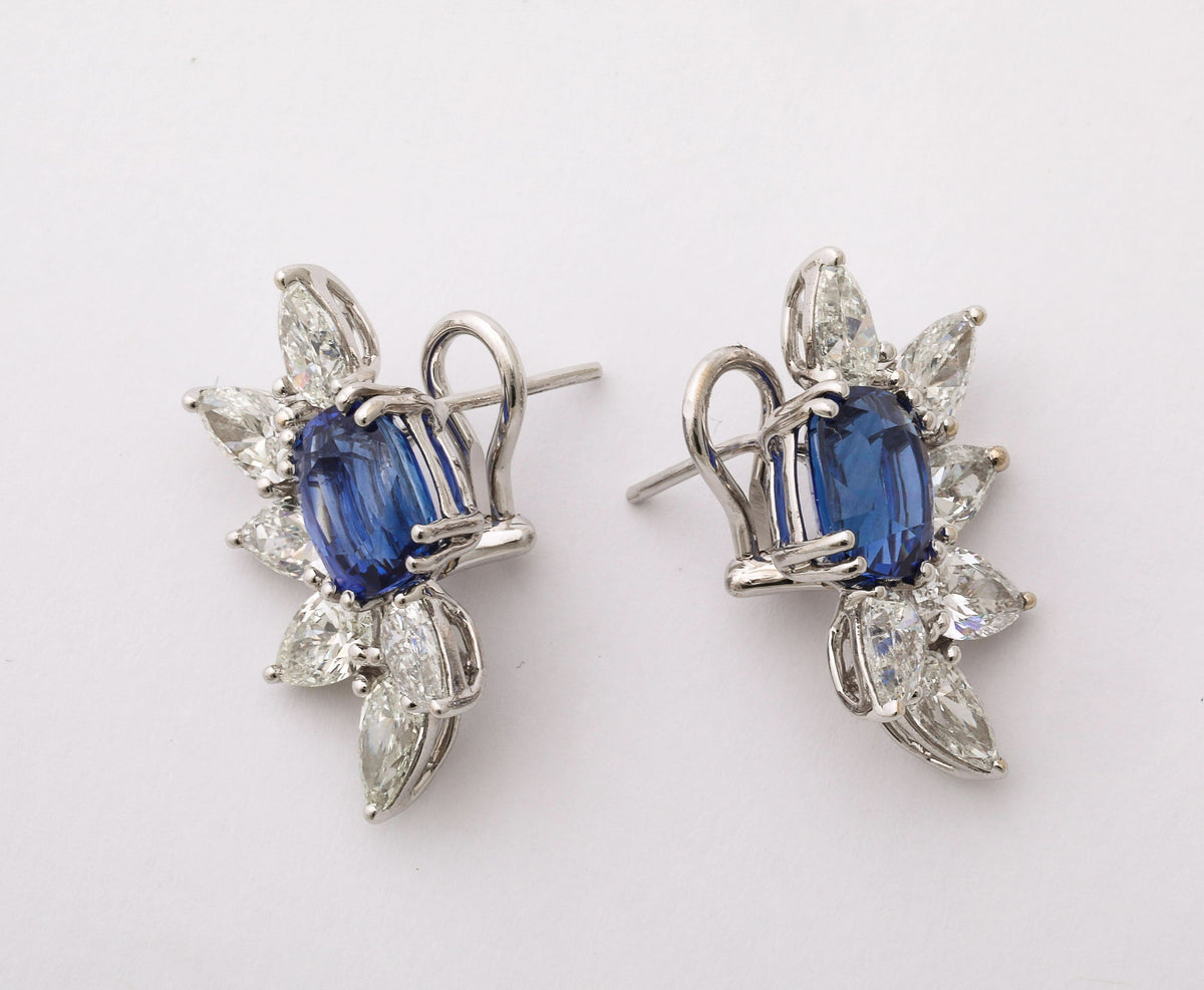 Ceylon Blue Sapphire and Pear Diamond Platinum Clip-On Earrings
