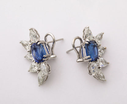 Ceylon Blue Sapphire and Pear Diamond Platinum Clip-On Earrings