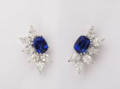 Ceylon Blue Sapphire and Pear Diamond Platinum Clip-On Earrings