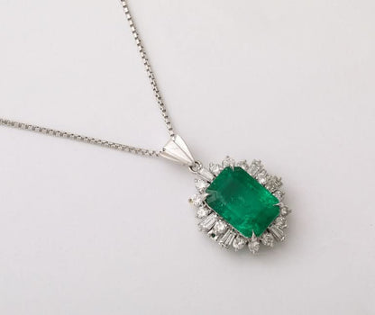GIA Certified 5.75 Carat Colombian Emerald and Diamond Platinum Pendant