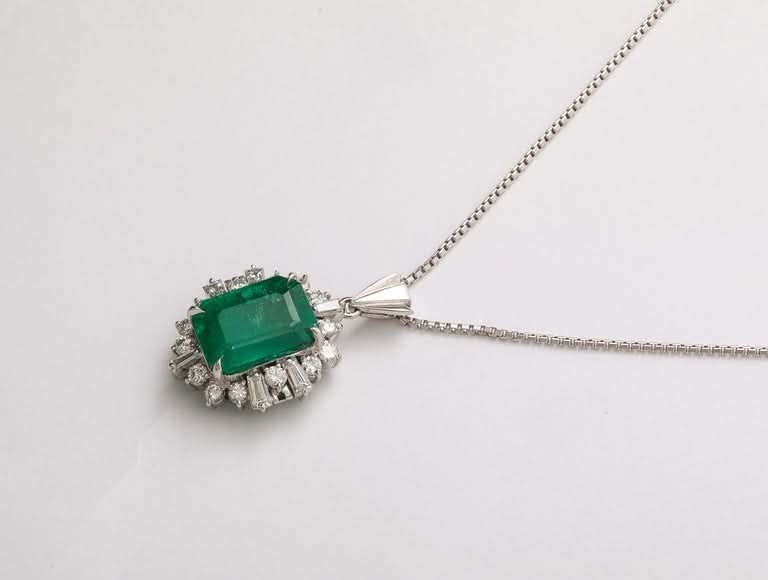 GIA Certified 5.75 Carat Colombian Emerald and Diamond Platinum Pendant