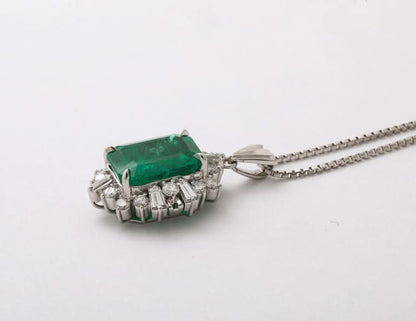 GIA Certified 5.75 Carat Colombian Emerald and Diamond Platinum Pendant