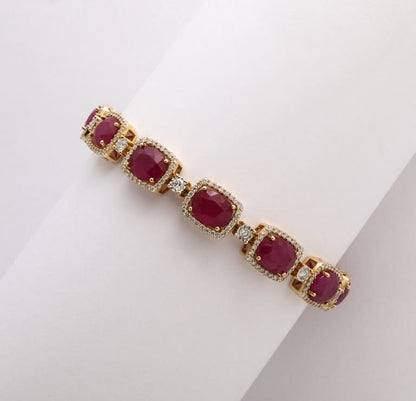 Exquisite 29.36ct Burma Ruby and Diamond 14k Gold Bracelet