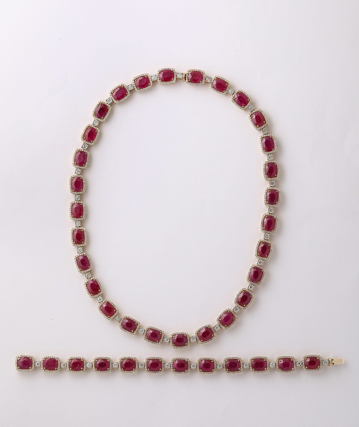Exquisite 72.70ct Burma Ruby and 6.38ct Diamond 14k Gold Necklace