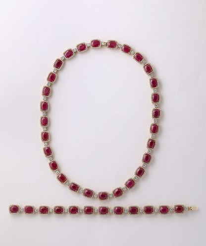Exquisite 72.70ct Burma Ruby and 6.38ct Diamond 14k Gold Necklace