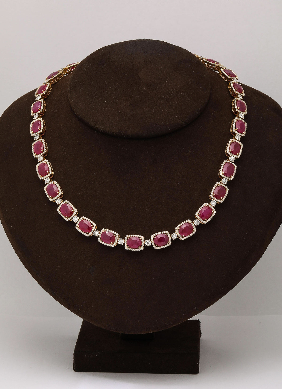 Exquisite 72.70ct Burma Ruby and 6.38ct Diamond 14k Gold Necklace