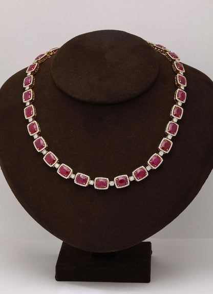 Exquisite 72.70ct Burma Ruby and 6.38ct Diamond 14k Gold Necklace