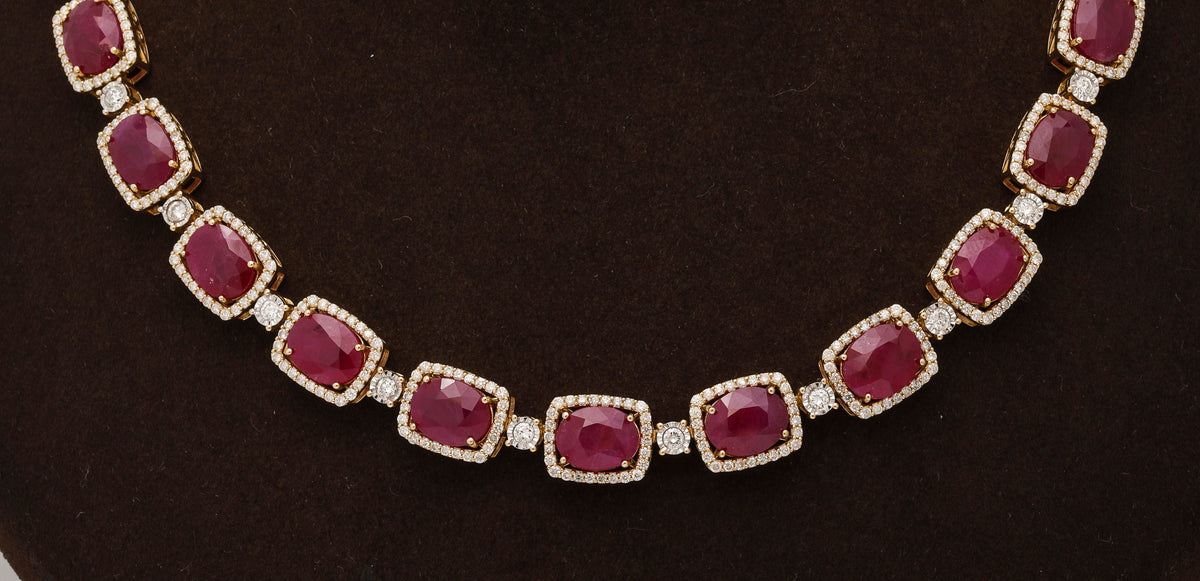 Exquisite 72.70ct Burma Ruby and 6.38ct Diamond 14k Gold Necklace