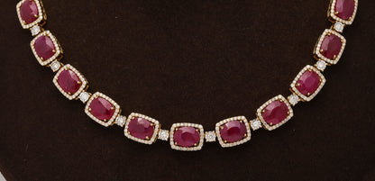 Exquisite 72.70ct Burma Ruby and 6.38ct Diamond 14k Gold Necklace