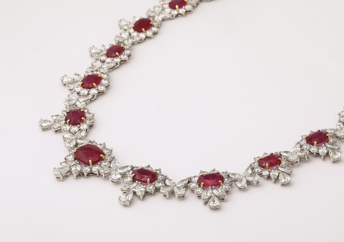 Exquisite 31ct Intense Red Ruby and 48ct Diamond Platinum Choker