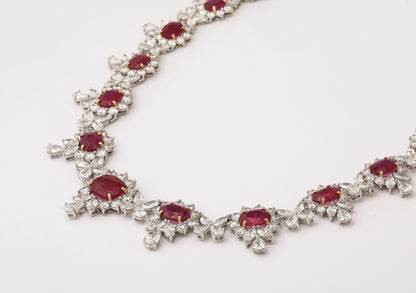 Exquisite 31ct Intense Red Ruby and 48ct Diamond Platinum Choker