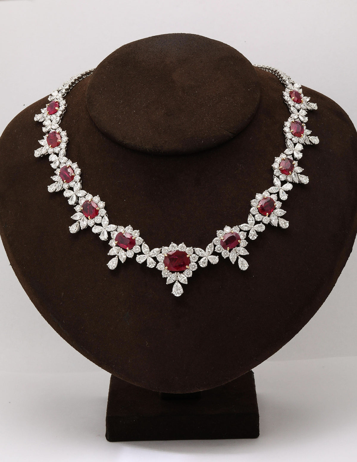 Exquisite 31ct Intense Red Ruby and 48ct Diamond Platinum Choker