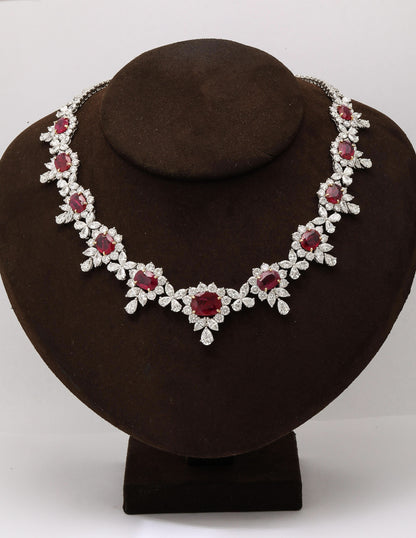 Exquisite 31ct Intense Red Ruby and 48ct Diamond Platinum Choker