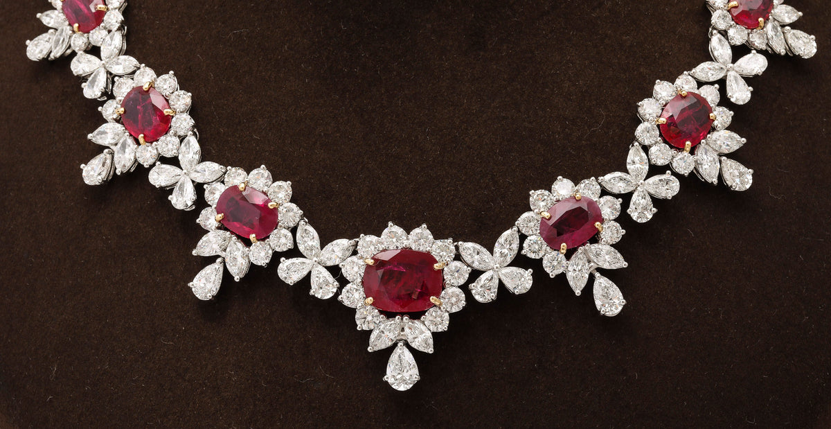 Exquisite 31ct Intense Red Ruby and 48ct Diamond Platinum Choker