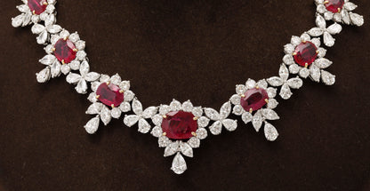 Exquisite 31ct Intense Red Ruby and 48ct Diamond Platinum Choker