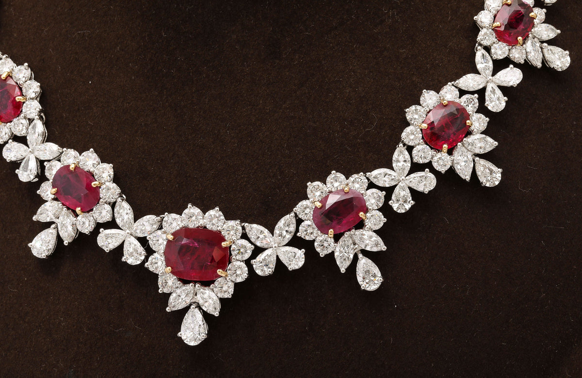 Exquisite 31ct Intense Red Ruby and 48ct Diamond Platinum Choker