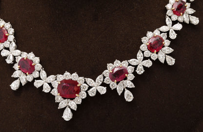 Exquisite 31ct Intense Red Ruby and 48ct Diamond Platinum Choker