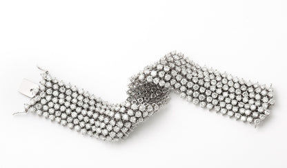 Exquisite 36.25ct Brilliant Round Diamond 18k White Gold Mesh Bracelet