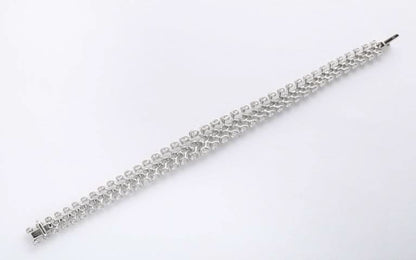11 Carats Three Row Oval Diamond Bracelet 18k White Gold
