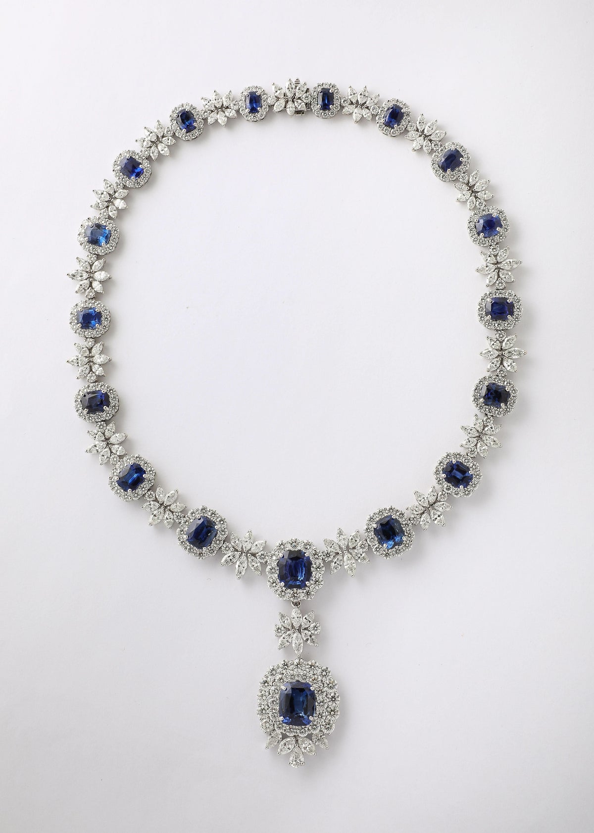 Magnificent Ceylon Sapphire and Diamond Platinum Drop Necklace