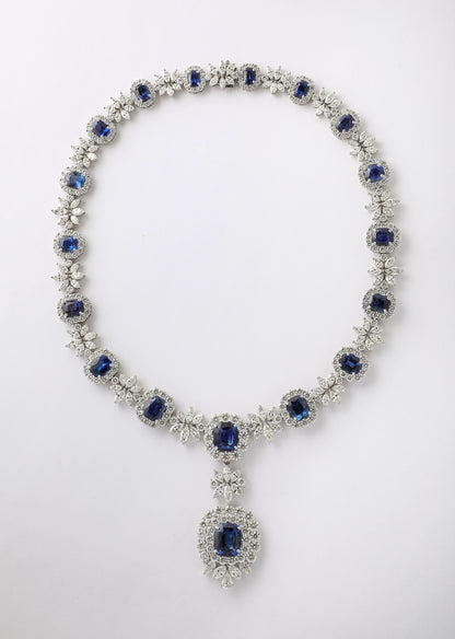 Magnificent Ceylon Sapphire and Diamond Platinum Drop Necklace