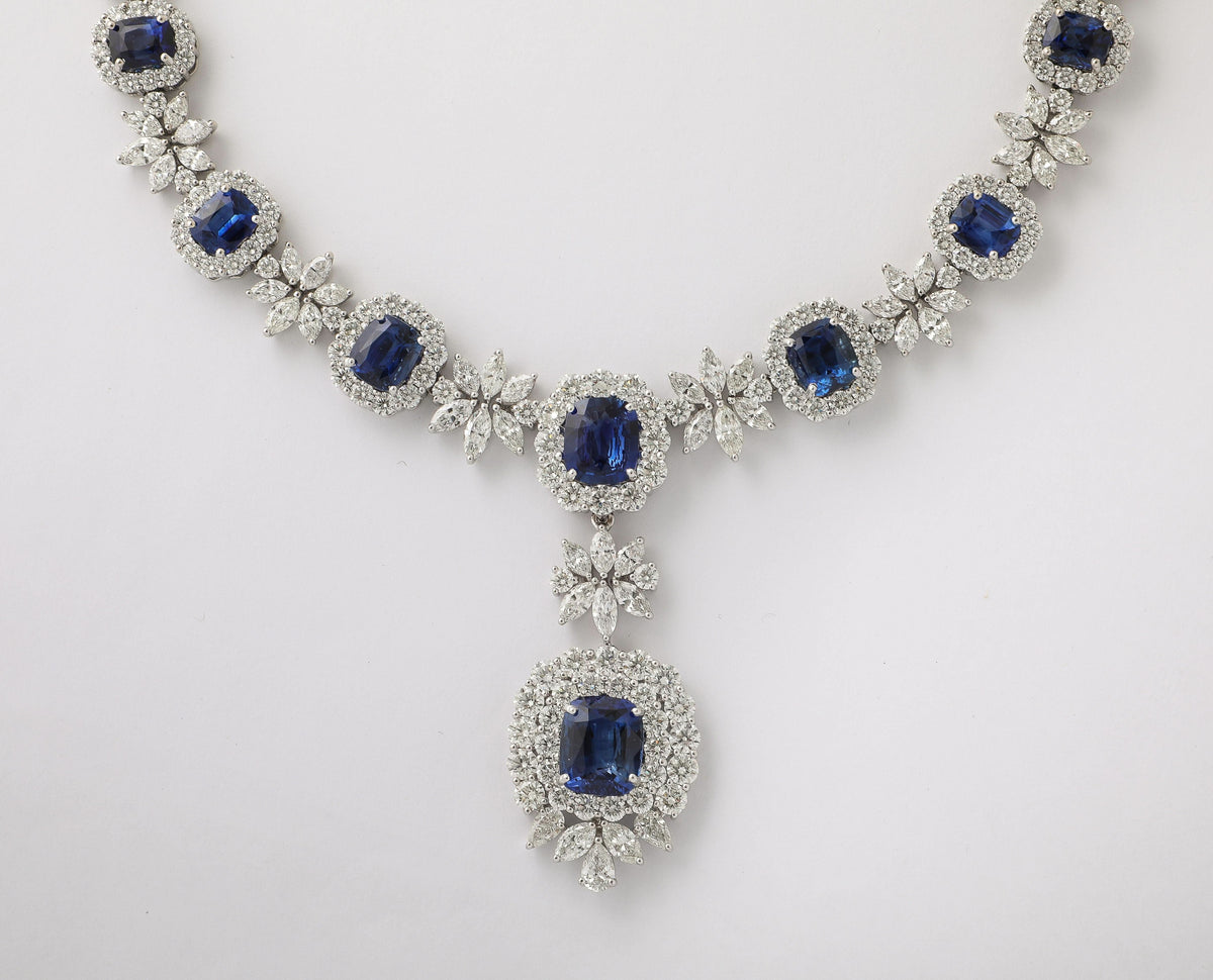 Magnificent Ceylon Sapphire and Diamond Platinum Drop Necklace