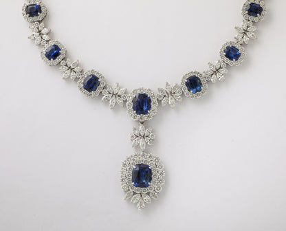 Magnificent Ceylon Sapphire and Diamond Platinum Drop Necklace
